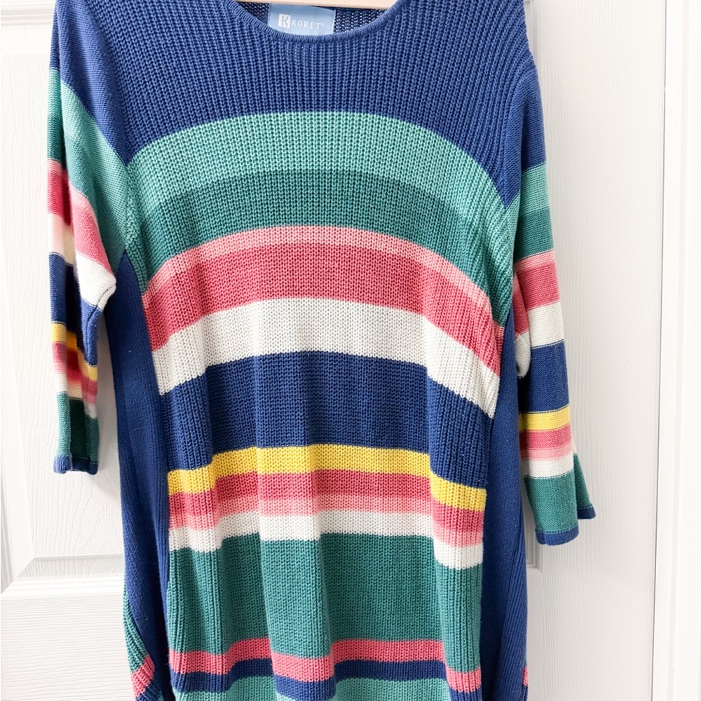 Koret Women's Blue Multi-Stripe Knit Sweater Vintage 90s